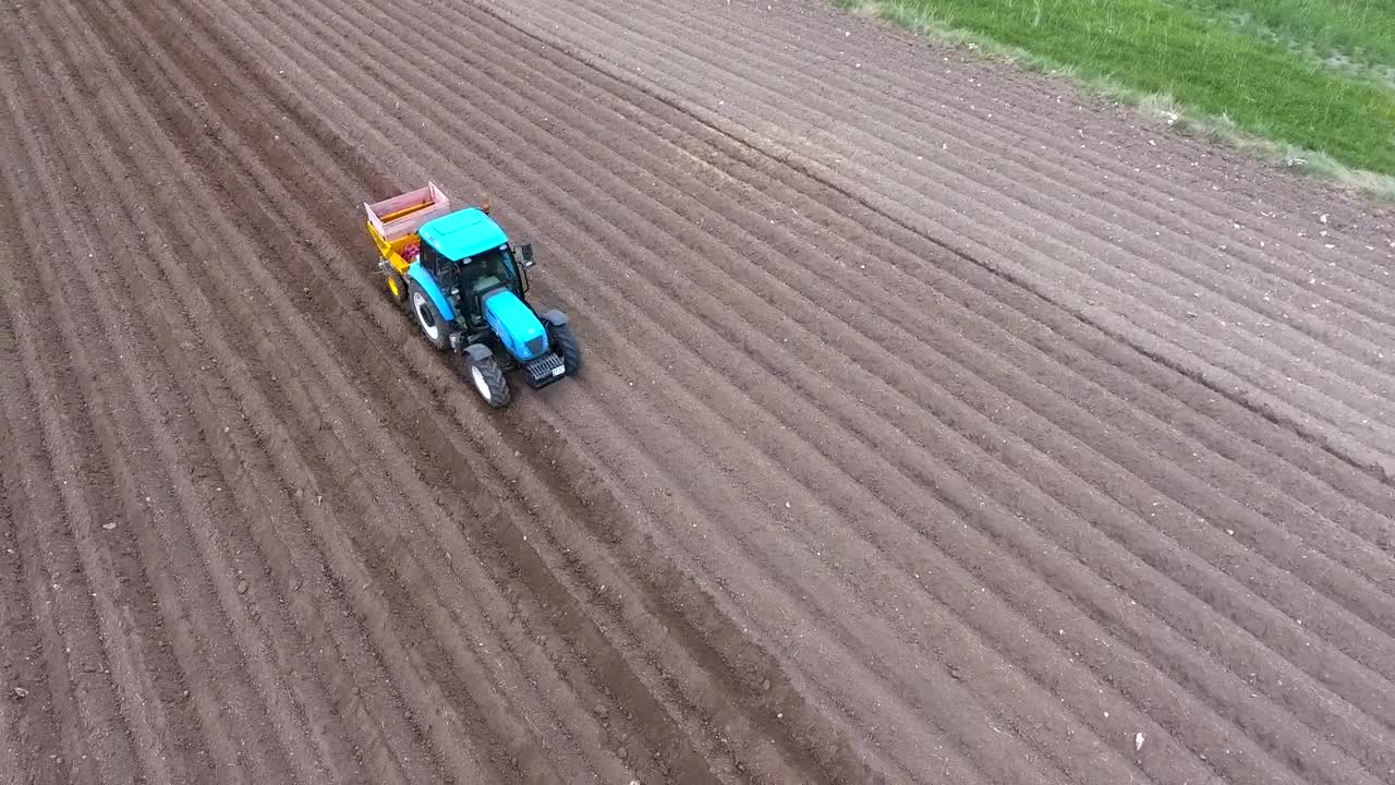 Stock Video A Blue Tractor Working On The Fields Live Wallpaper for PC