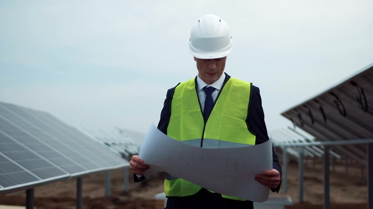 Stock Video A Business Man Checking The Blueprint Outdoors Live Wallpaper for PC