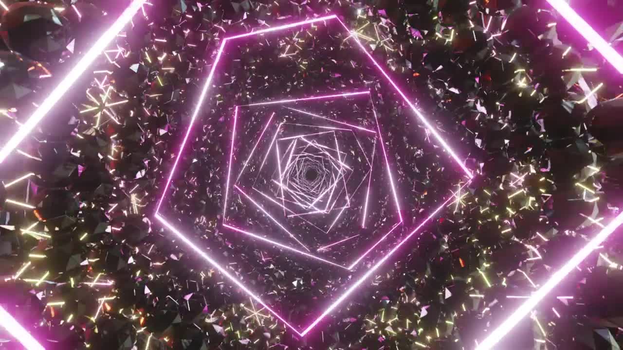 Stock Video Abstract Tunnel Of Crystals And Purple Neon Lights Live Wallpaper for PC