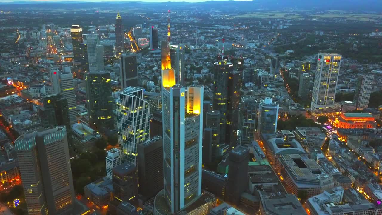 Stock Video Aerial Shot At Dusk Of The City Of Frankfurt Live Wallpaper for PC