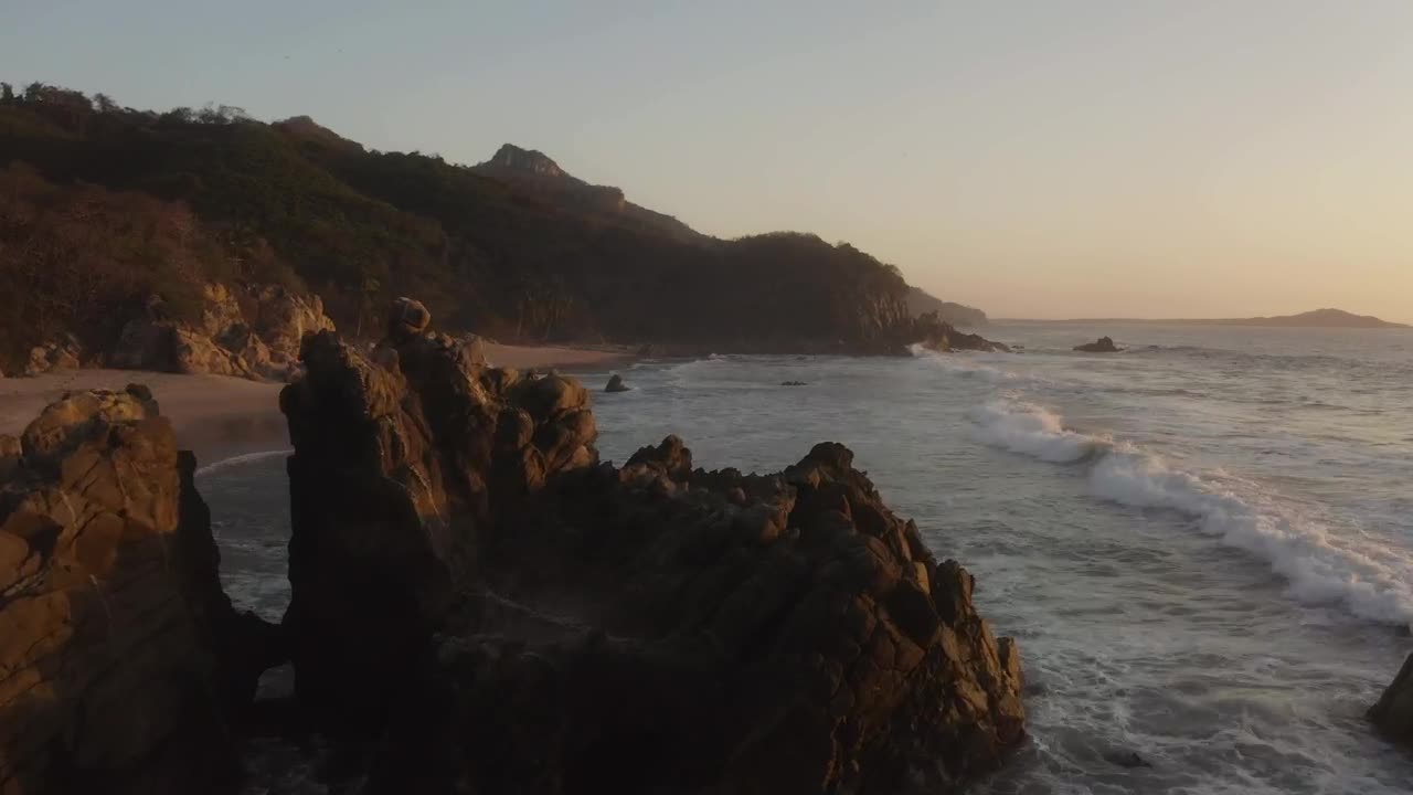 Stock Video Aerial Shot Of A Beach With Sea Waves Live Wallpaper for PC