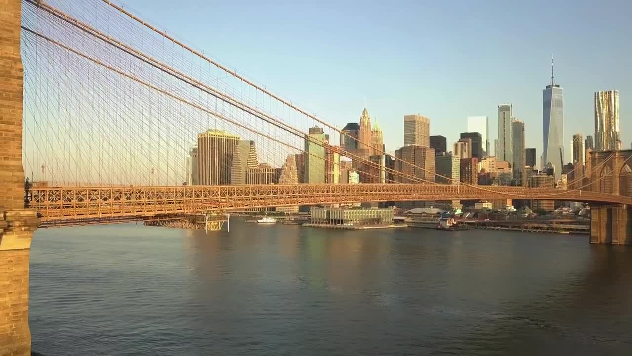 Stock Video Aerial Shot Of The Brooklyn Bridge And The City Live Wallpaper for PC