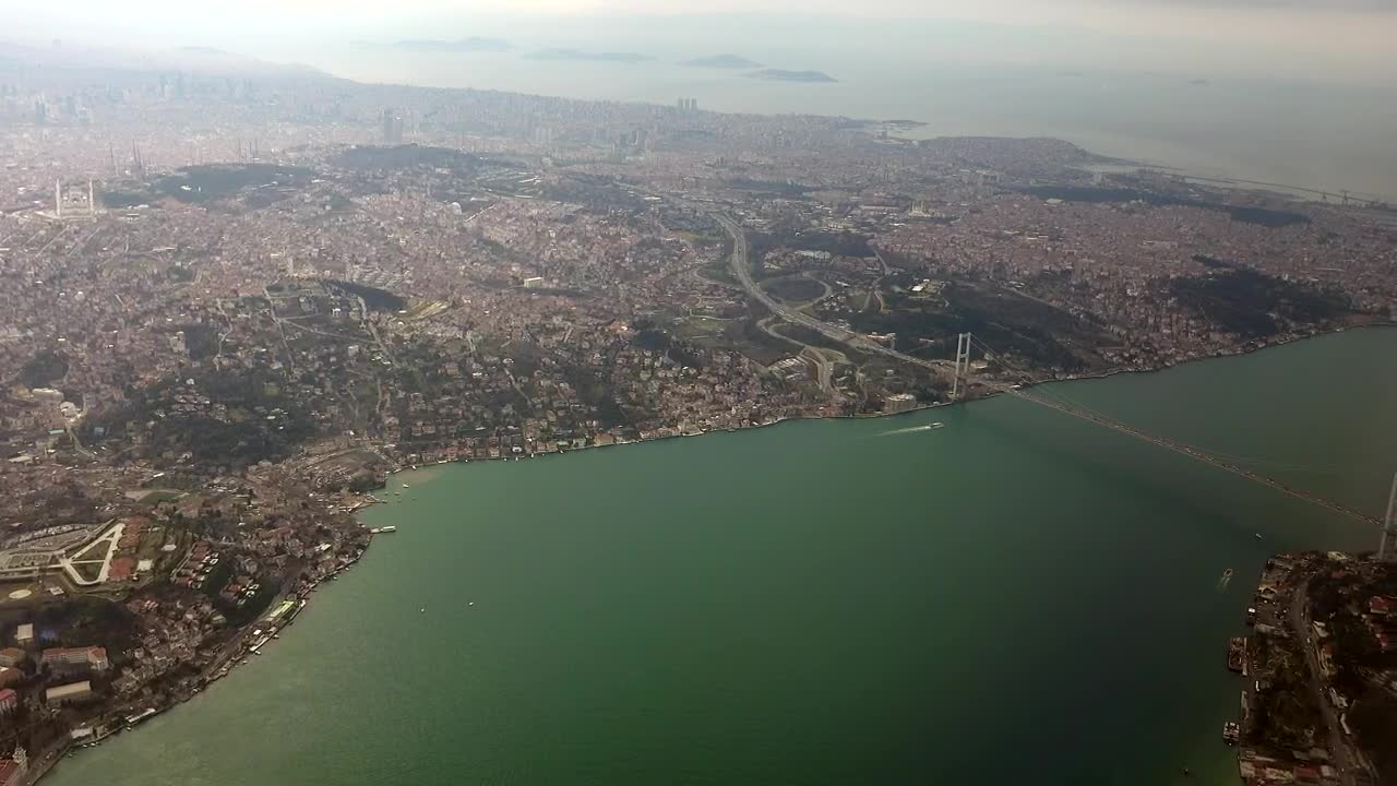 Stock Video Aerial View Of A City And A Connecting Bridge Live Wallpaper for PC