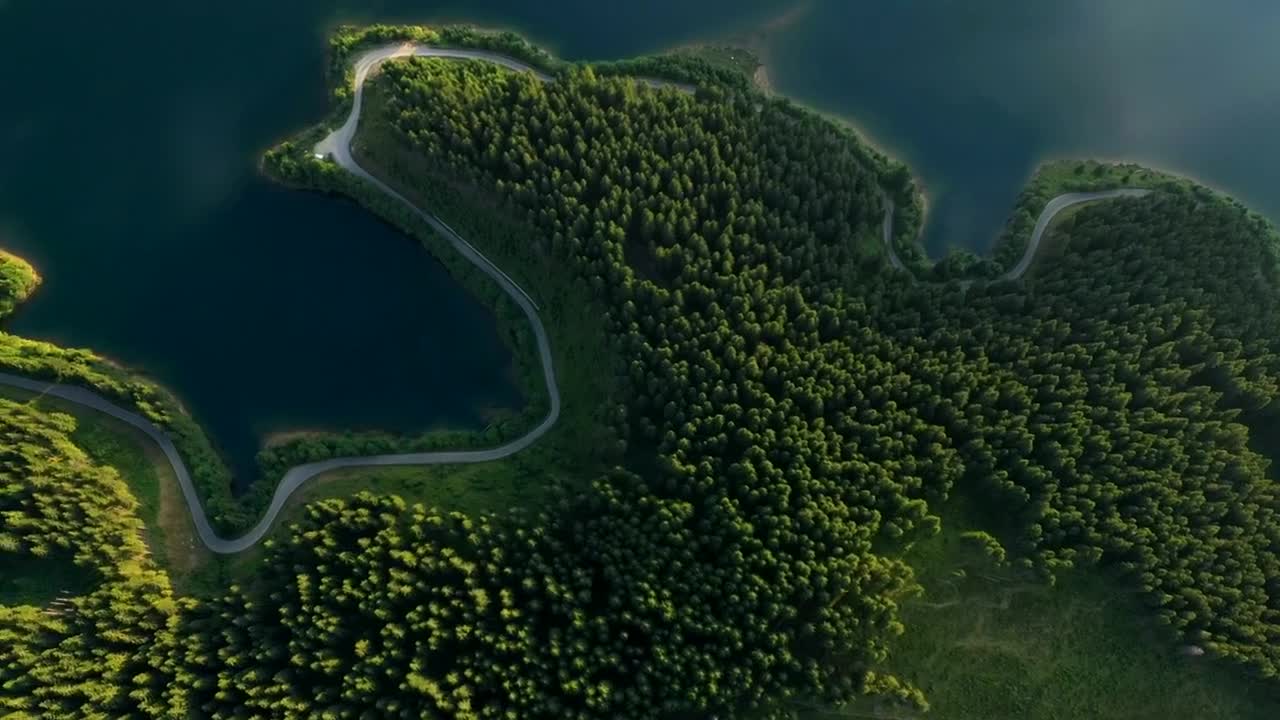 Stock Video Aerial View Of A Forest A Lake And The Road Live Wallpaper for PC