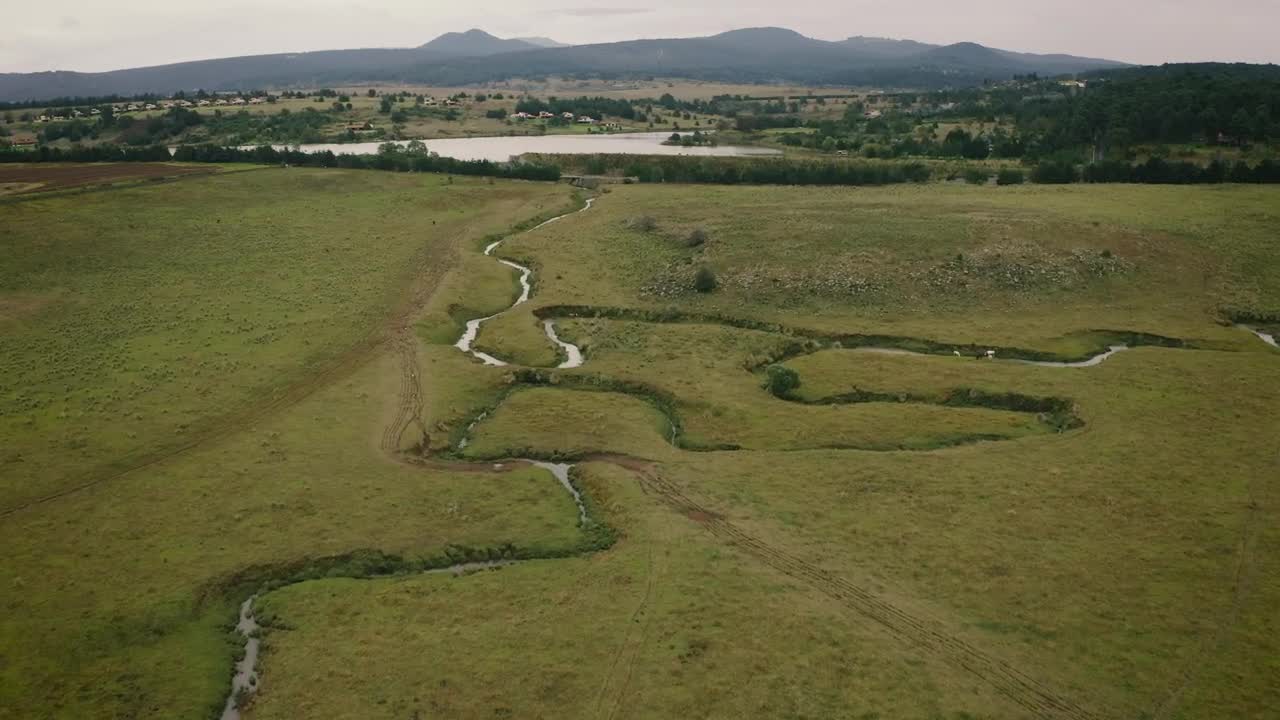Stock Video Aerial View Of A Green Field With Rivers Live Wallpaper for PC
