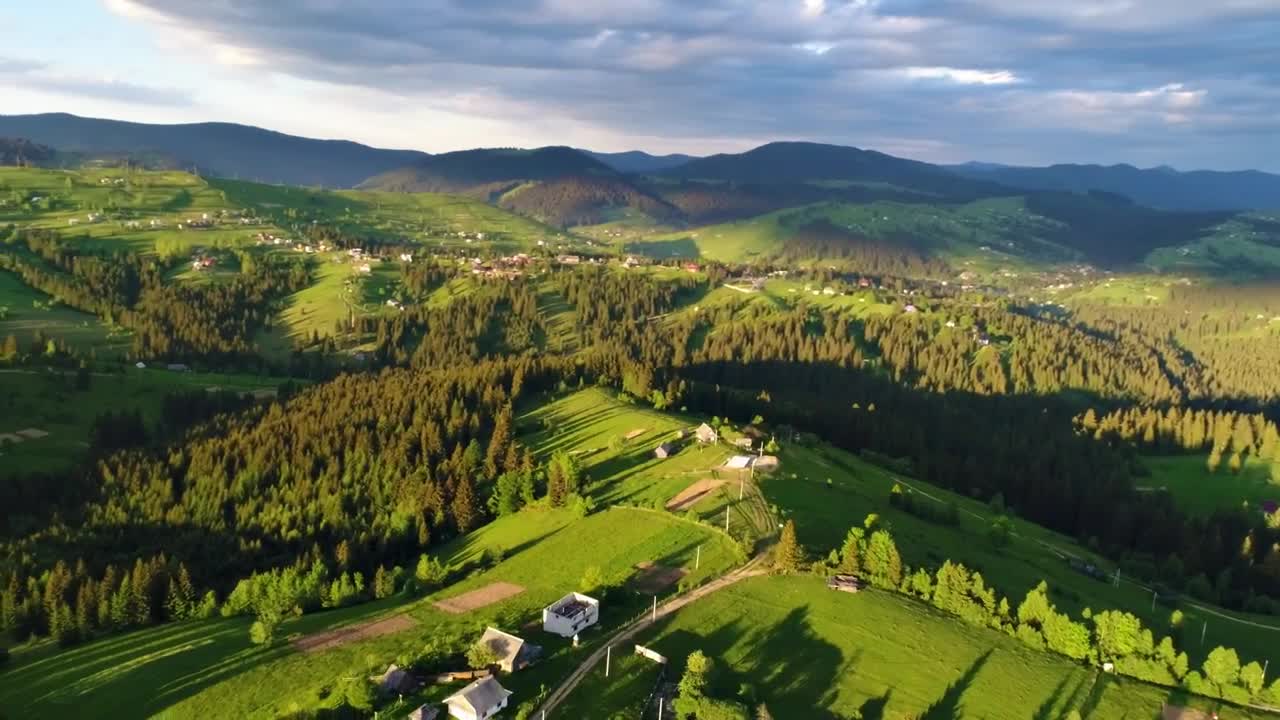 Stock Video Aerial View Of A Village In The Hills Live Wallpaper for PC