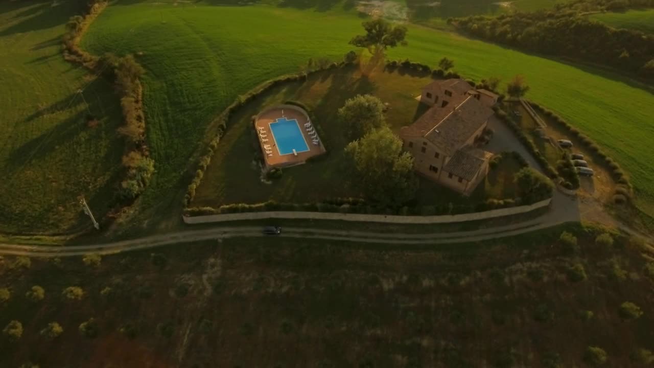 Stock Video Aerial View Of Car Driving To Italian Country Resort Live Wallpaper for PC