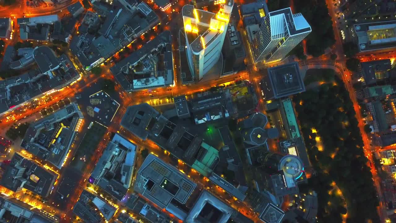 Stock Video Aerial View Of Frankfurt Illuminated At Night Live Wallpaper for PC