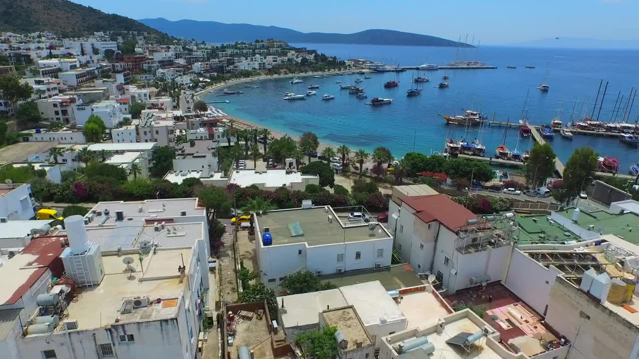 Stock Video Aerial View Of House Beach And A Marina In A Live Wallpaper for PC
