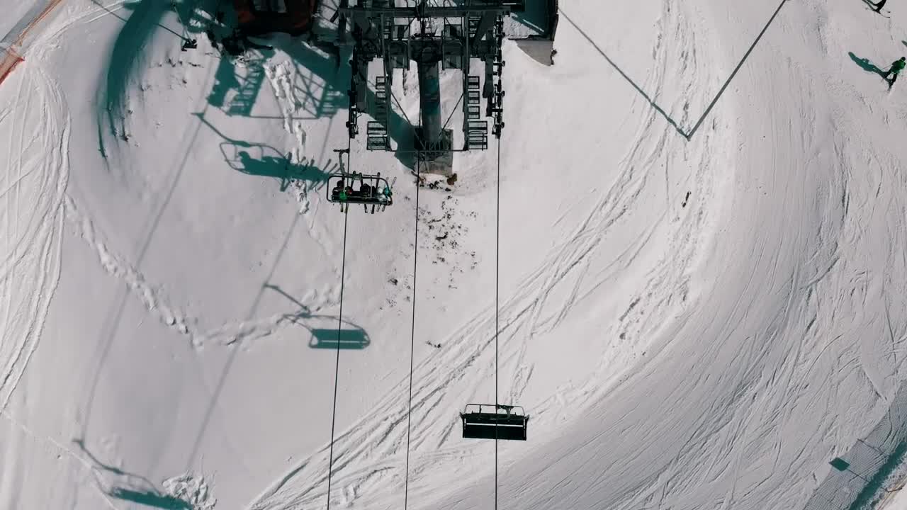 Stock Video Aerial View Of The Ski Lift Mechanism Working Live Wallpaper for PC