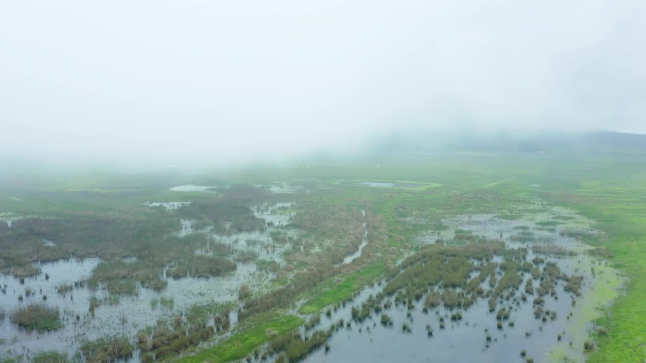 Stock Video Aerial View Over A Cloudy Meadow Covered With Water Live Wallpaper for PC
