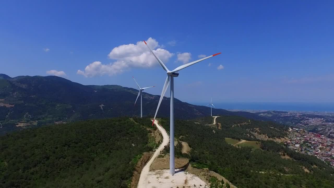 Stock Video Aerial Windmills In The Top Of A Mountain Live Wallpaper for PC