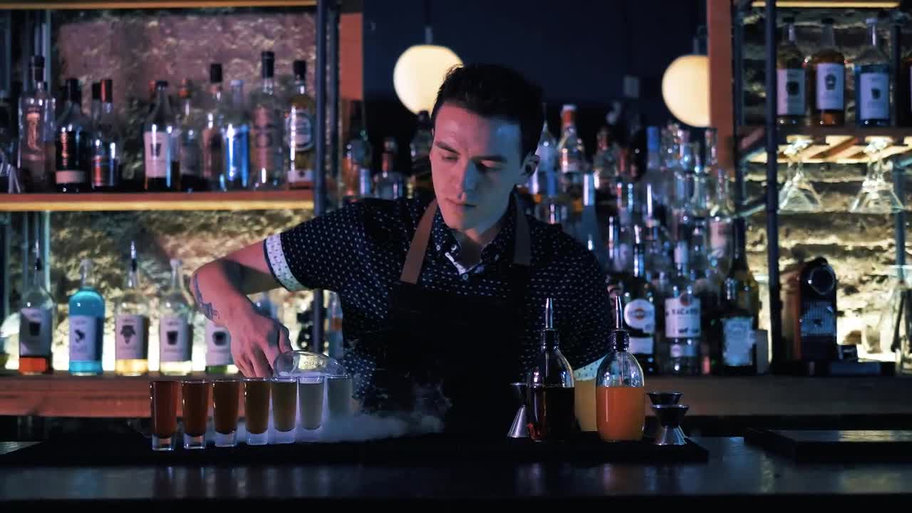 Stock Video Bartender Preparing Shots Live Wallpaper For PC