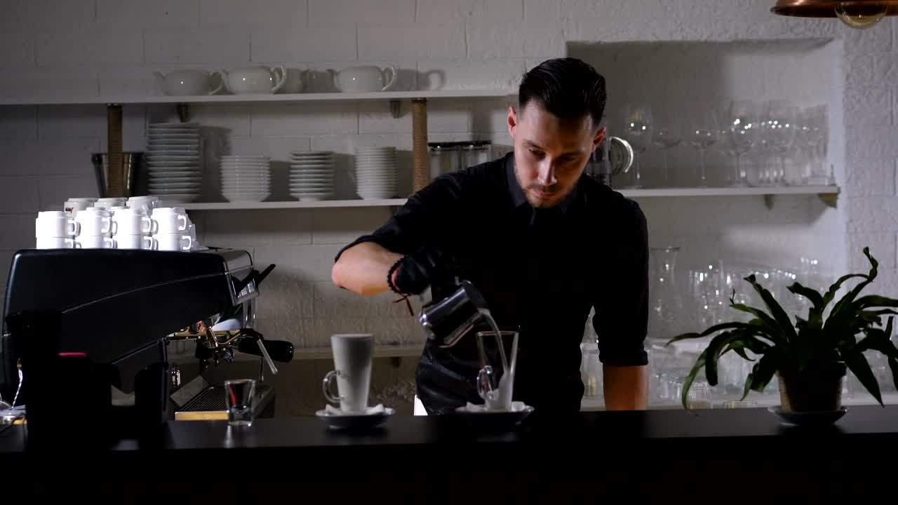 Stock Video Barista Filling A Pitcher With Milk Live Wallpaper For PC