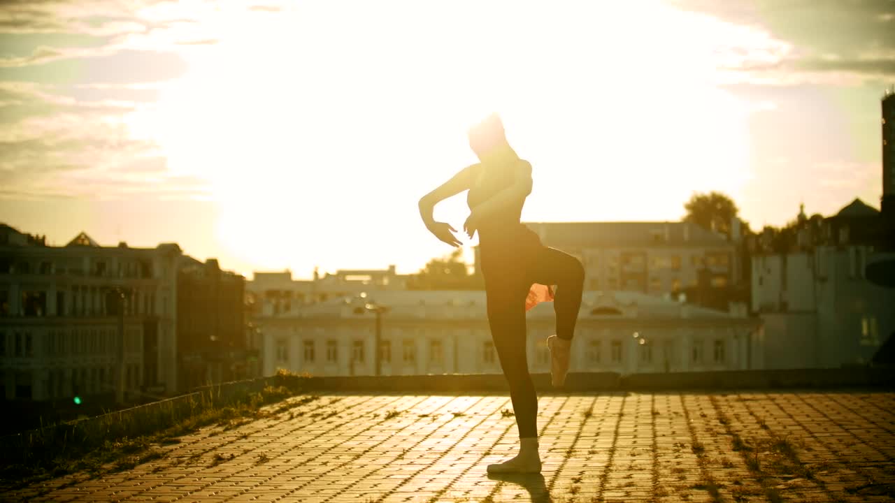 Stock Video Ballet Dancer Doing Poses High Up In A City Live Wallpaper For PC