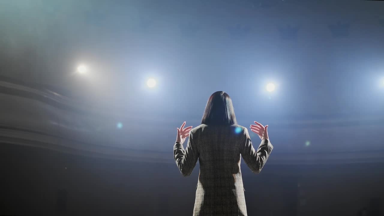 Stock Video Back View Of A Speaker Talking To The Audience Live Wallpaper For PC