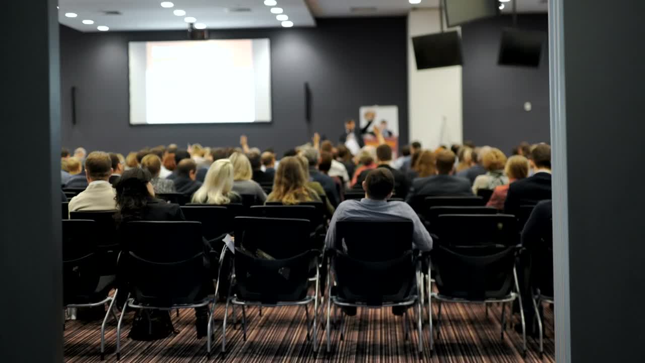 Stock Video Audience Raise Hands At Business Conference Live Wallpaper For PC
