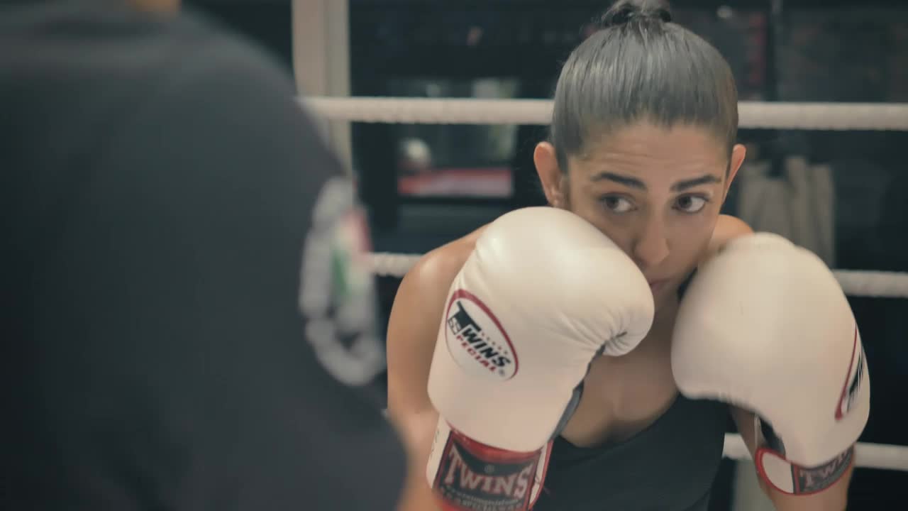 Stock Video Athletic Woman Punching Boxing Pads Live Wallpaper For PC