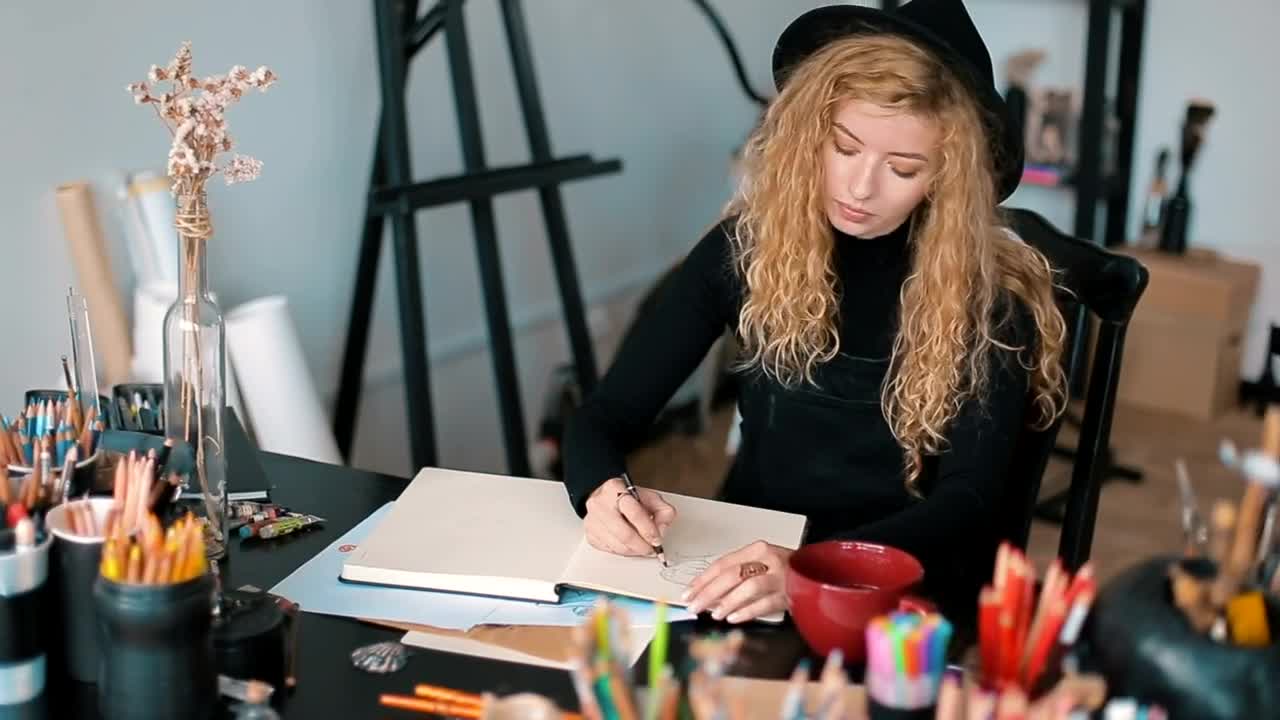 Stock Video Artist Thinking And Sketching Sips Cup Of Tea Live Wallpaper For PC