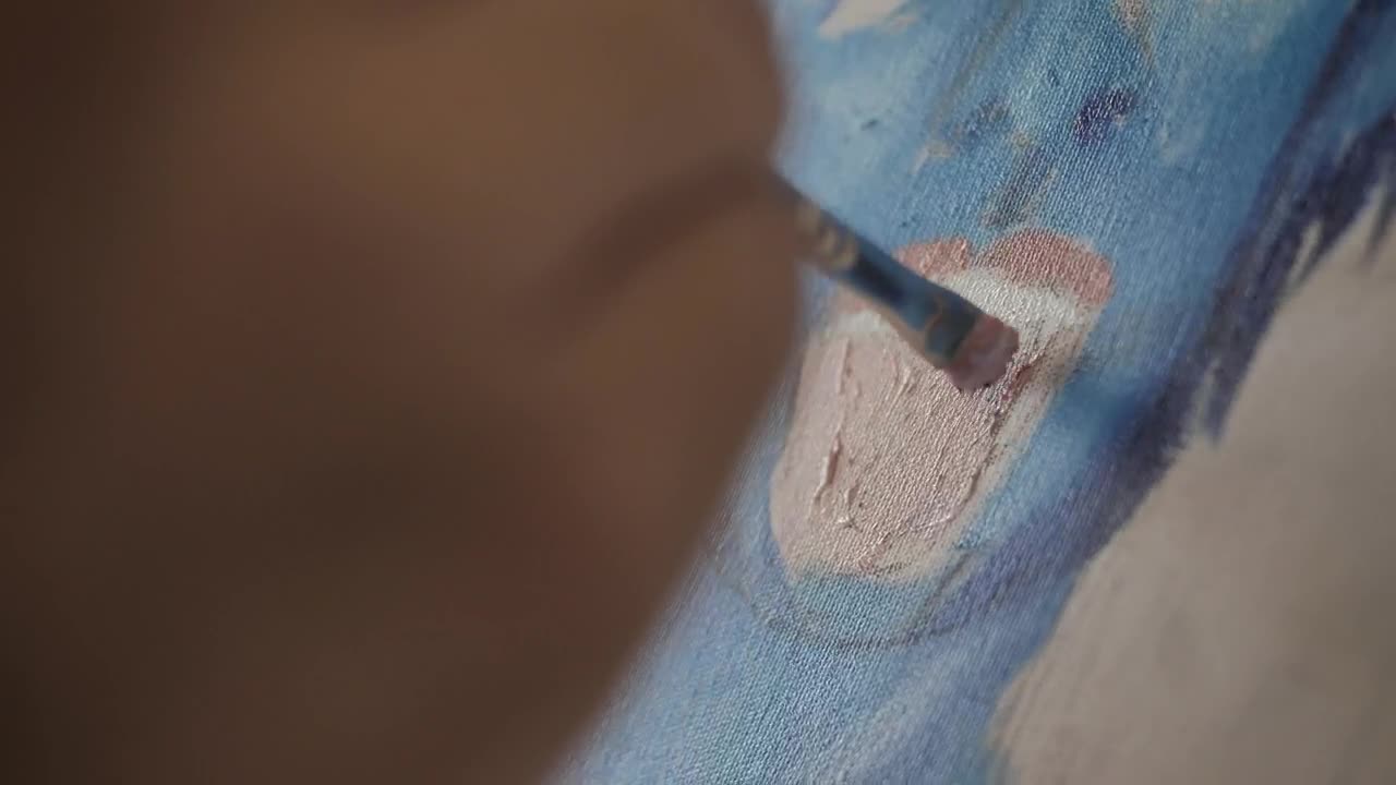 Stock Video Artist Painting The Mouth Of A Face On A Canvas Live Wallpaper For PC