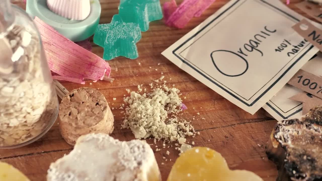 Stock Video Arrangement Of Soaps And Natural Ingredients On A Table Live Wallpaper For PC