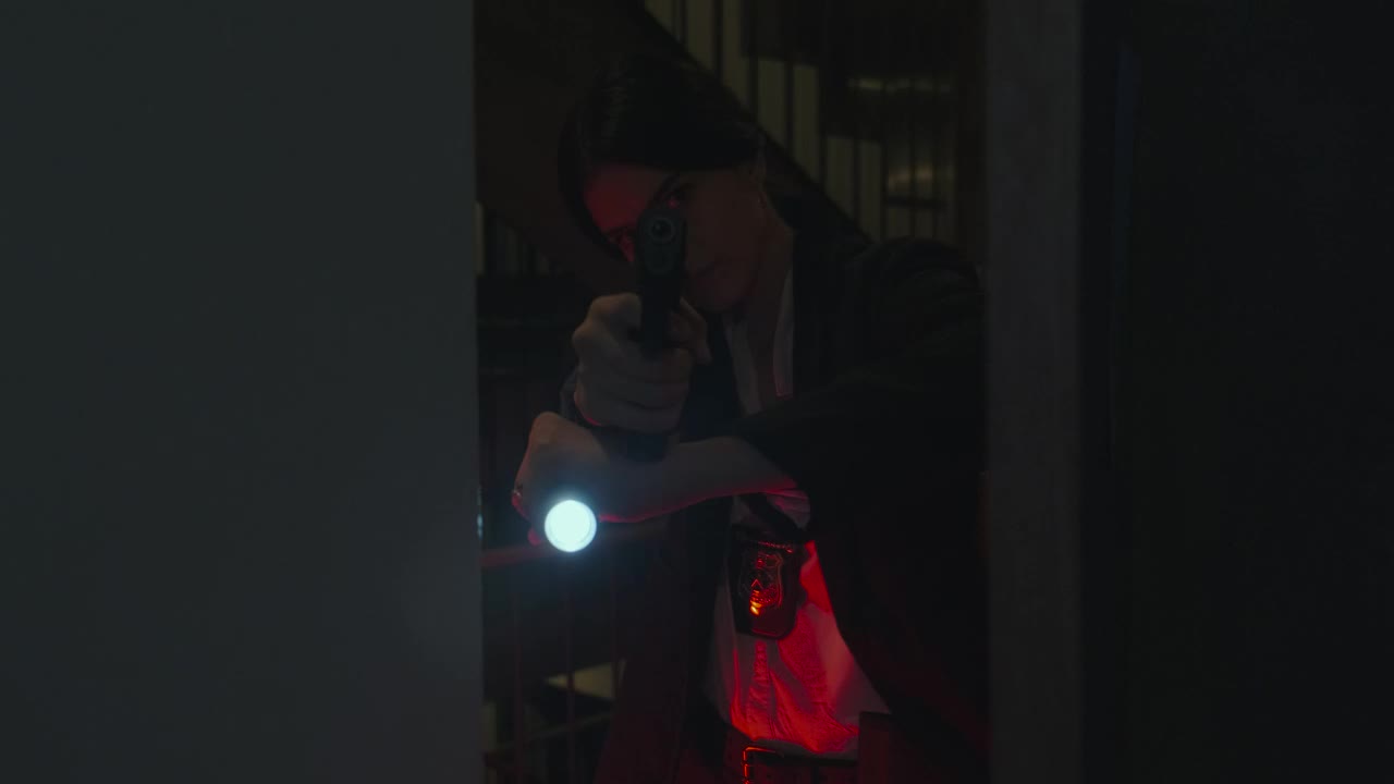 Stock Video Armed Policewoman In A Dark Apartment Live Wallpaper For PC