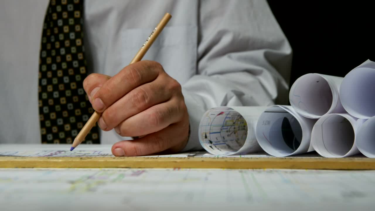 Stock Video Architect Drawing Lines On Plans Live Wallpaper For PC