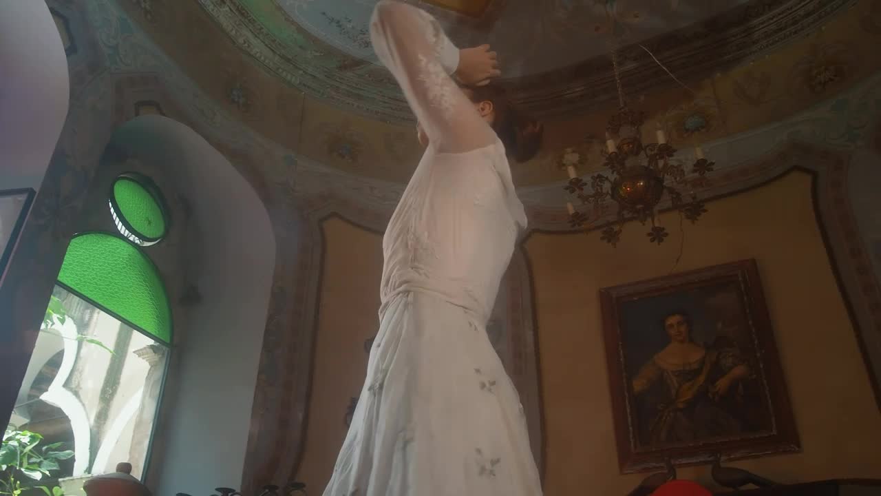 Stock Video An Old Fashioned Woman Spins In A White Dress Live Wallpaper For PC
