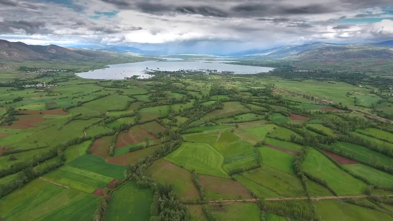 Stock Video Agricultural Green Fields By The Lake Live Wallpaper For PC