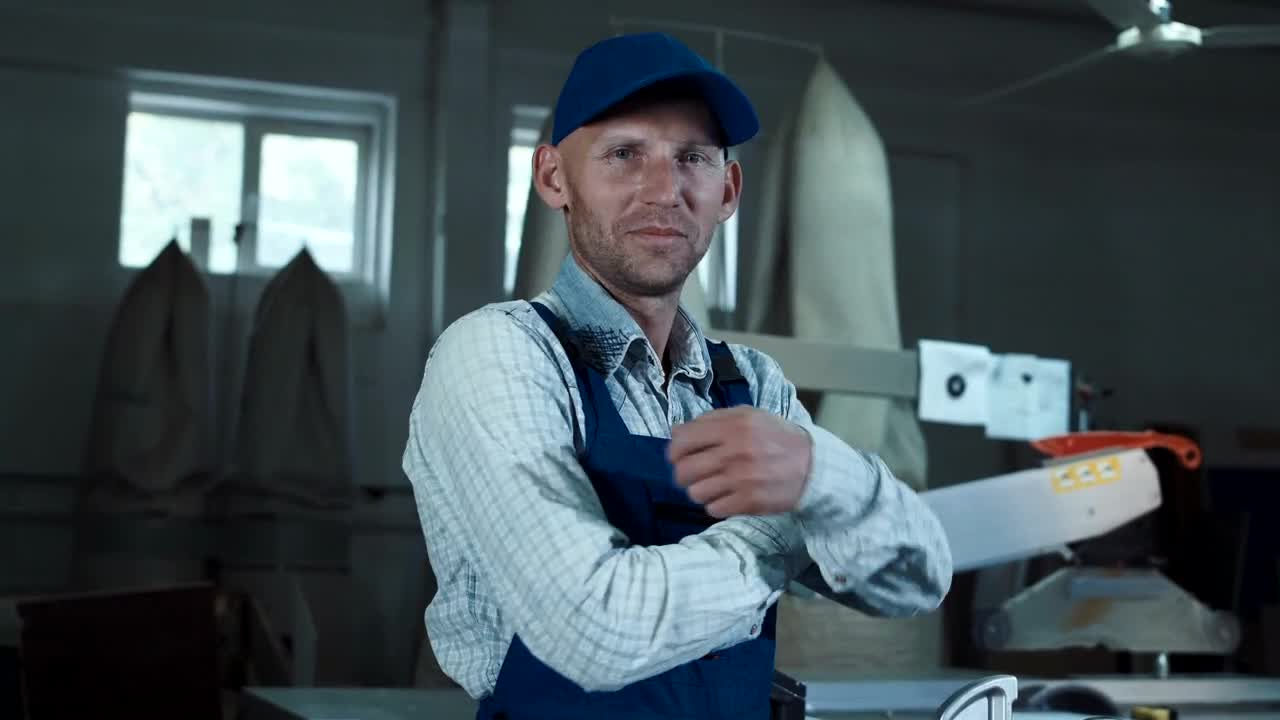 Stock Video A Worker In Overalls Looking At The Camera Live Wallpaper For PC