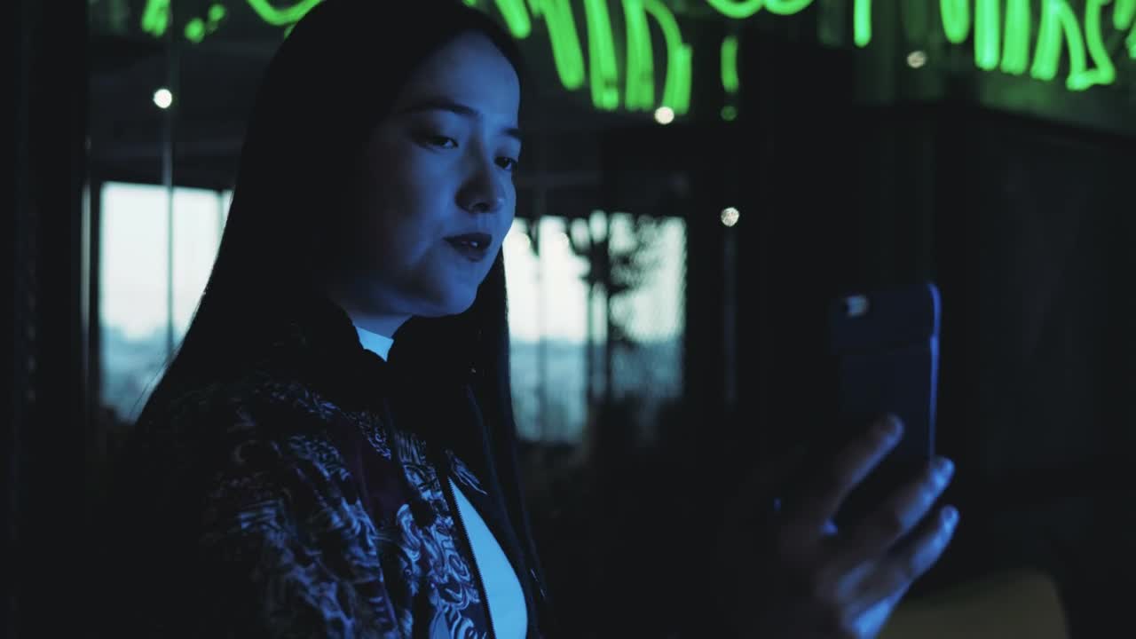 Stock Video A Woman Taking Selfies In The Street At Night Live Wallpaper For PC