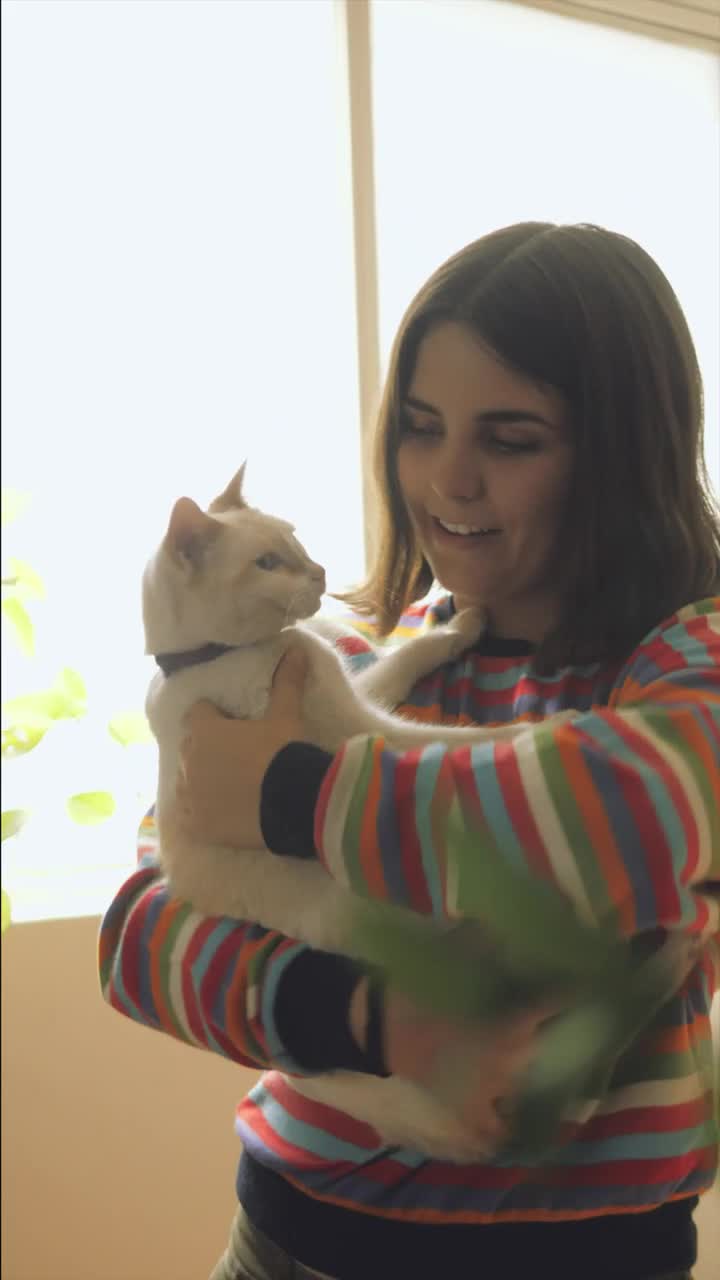 Stock Video A Woman Petting And Talking With Her Cat Live Wallpaper For PC