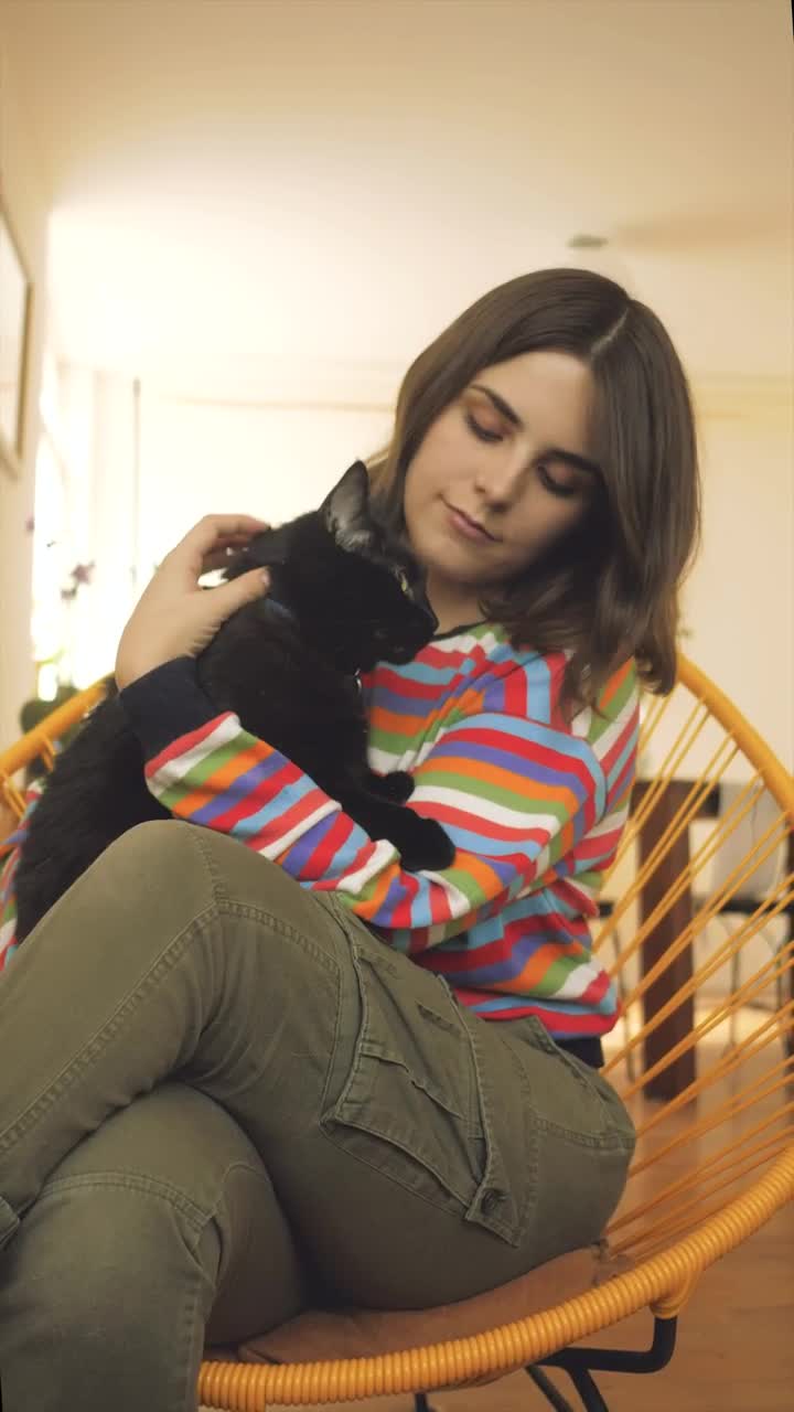 Stock Video A Woman Petting A Black Cat Live Wallpaper For PC