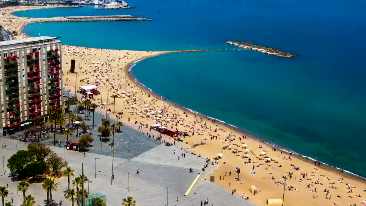 Stock Video A Tourist Beach With Crowds Of People Live Wallpaper For PC