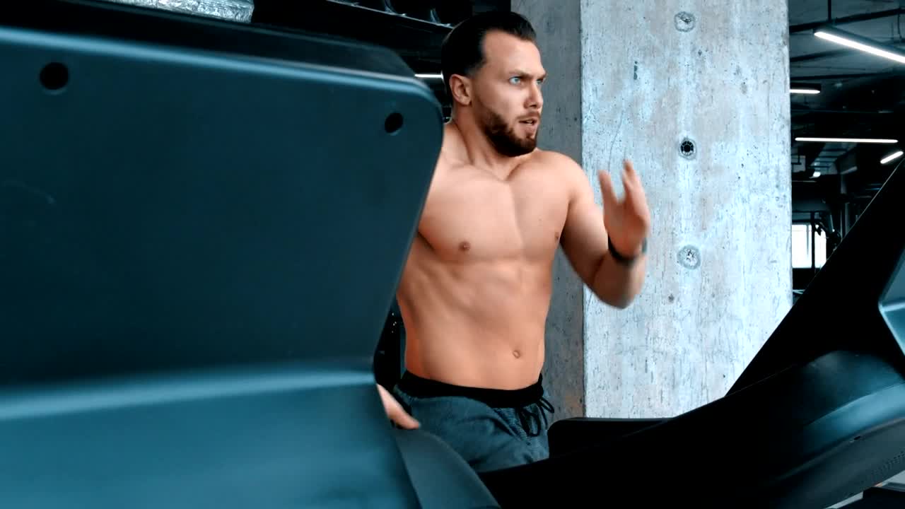 Stock Video A Shirtless Man Running In The Gym Live Wallpaper For PC