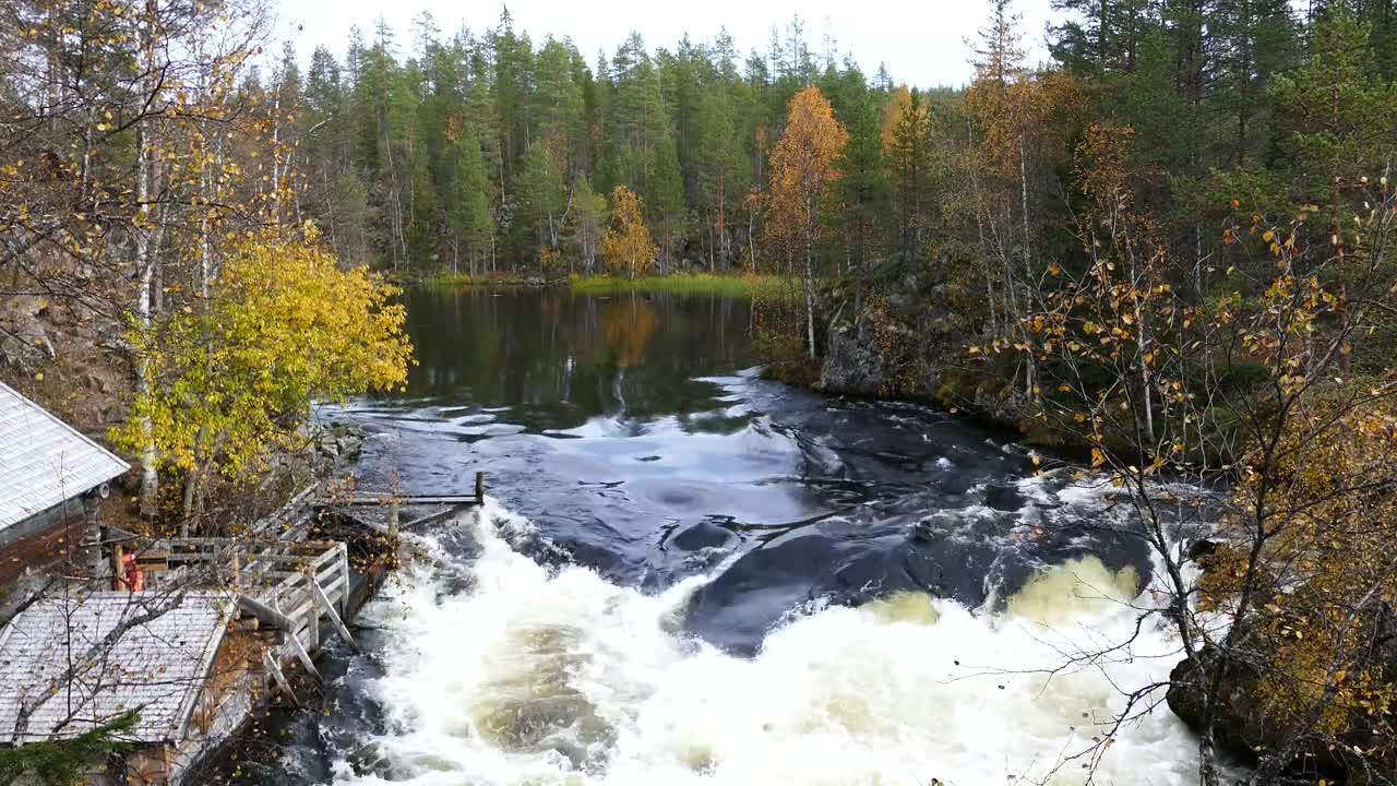 Stock Video A River Next To A Wooden House In The Autumn Live Wallpaper For PC