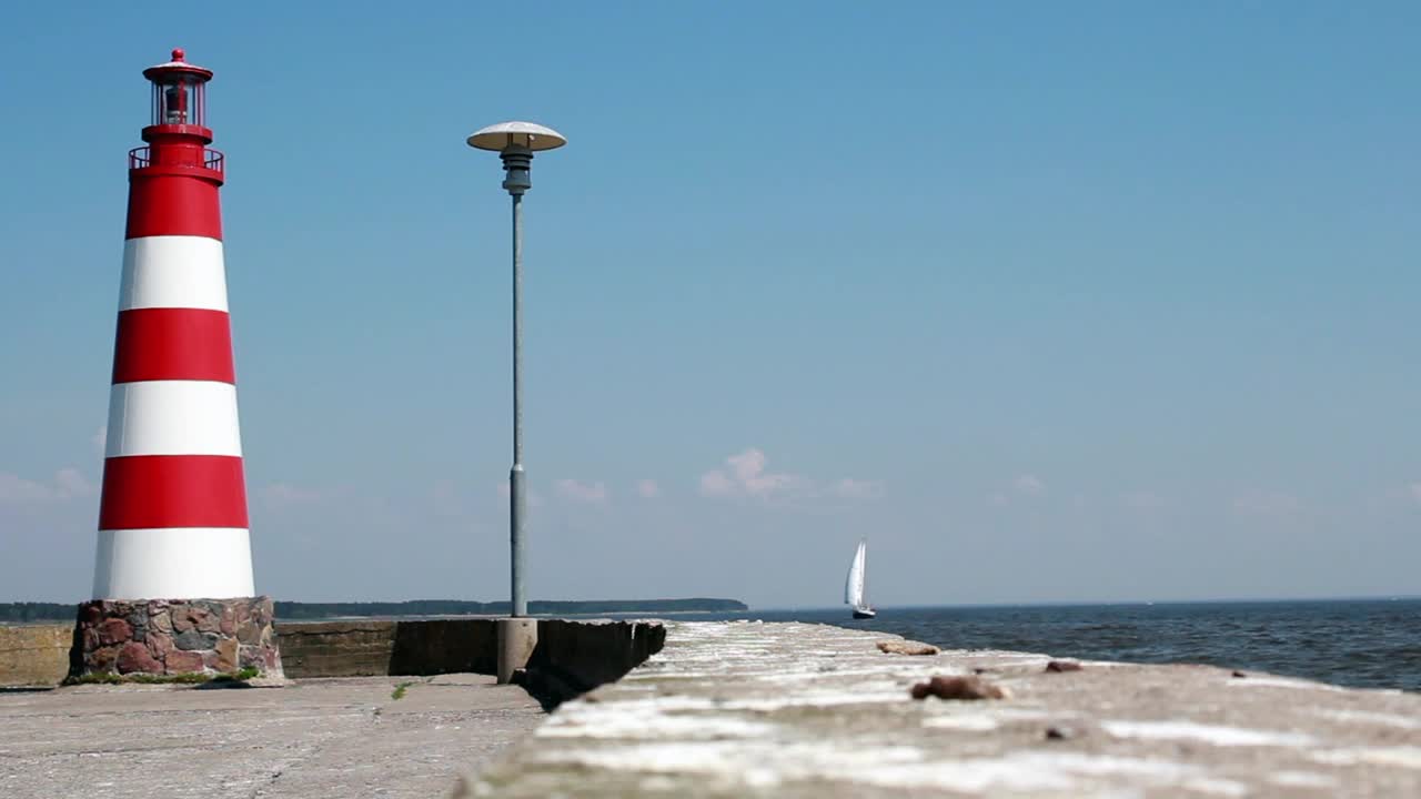 Stock Video A Red Lighthouse In The Shore Live Wallpaper For PC