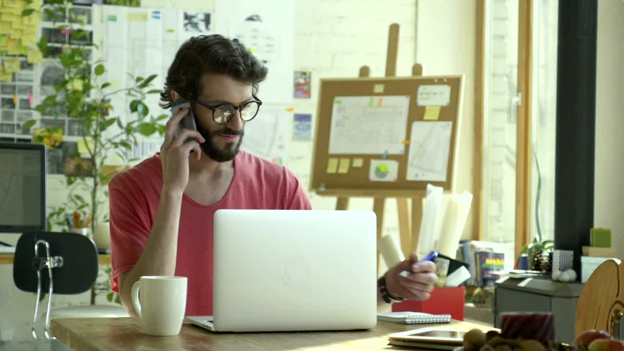 Stock Video A Man In The Studio On A Phone Call Live Wallpaper For PC