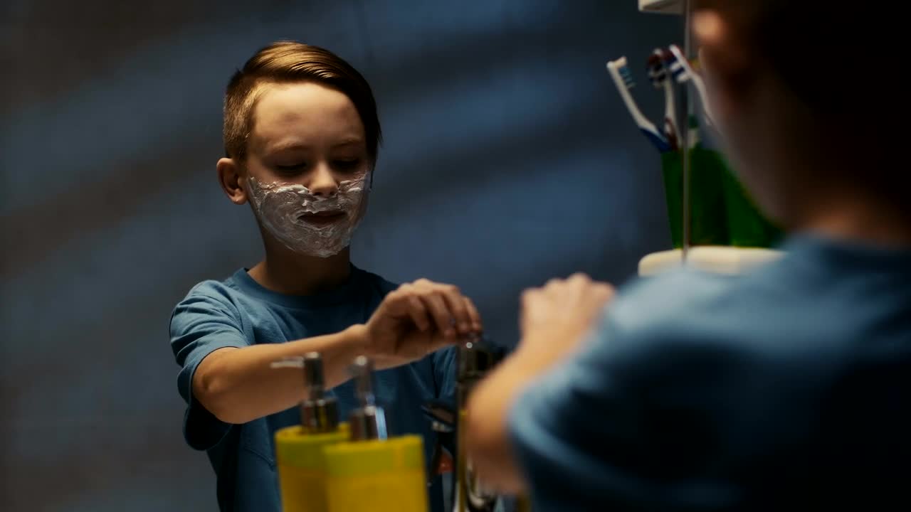 Stock Video A Little Boy Is Shaving In Front Of The Mirror Live Wallpaper For PC