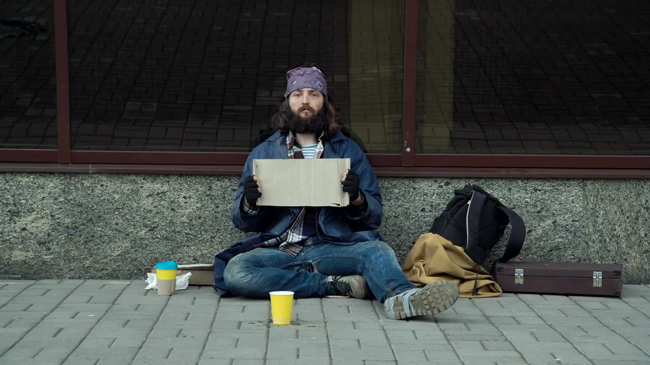Stock Video A Homeless Guy Holding A Sign Live Wallpaper For PC