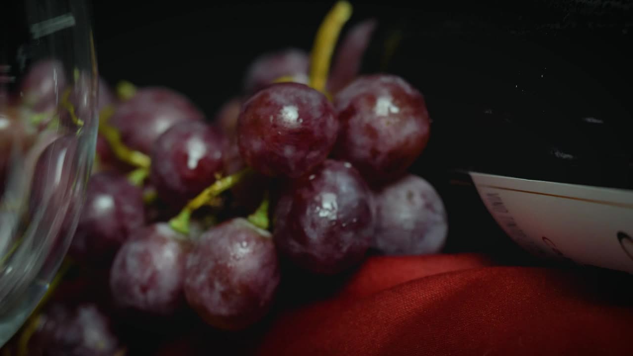 Stock Video A Glass A Bunch Of Grapes And A Bottle Of Live Wallpaper For PC