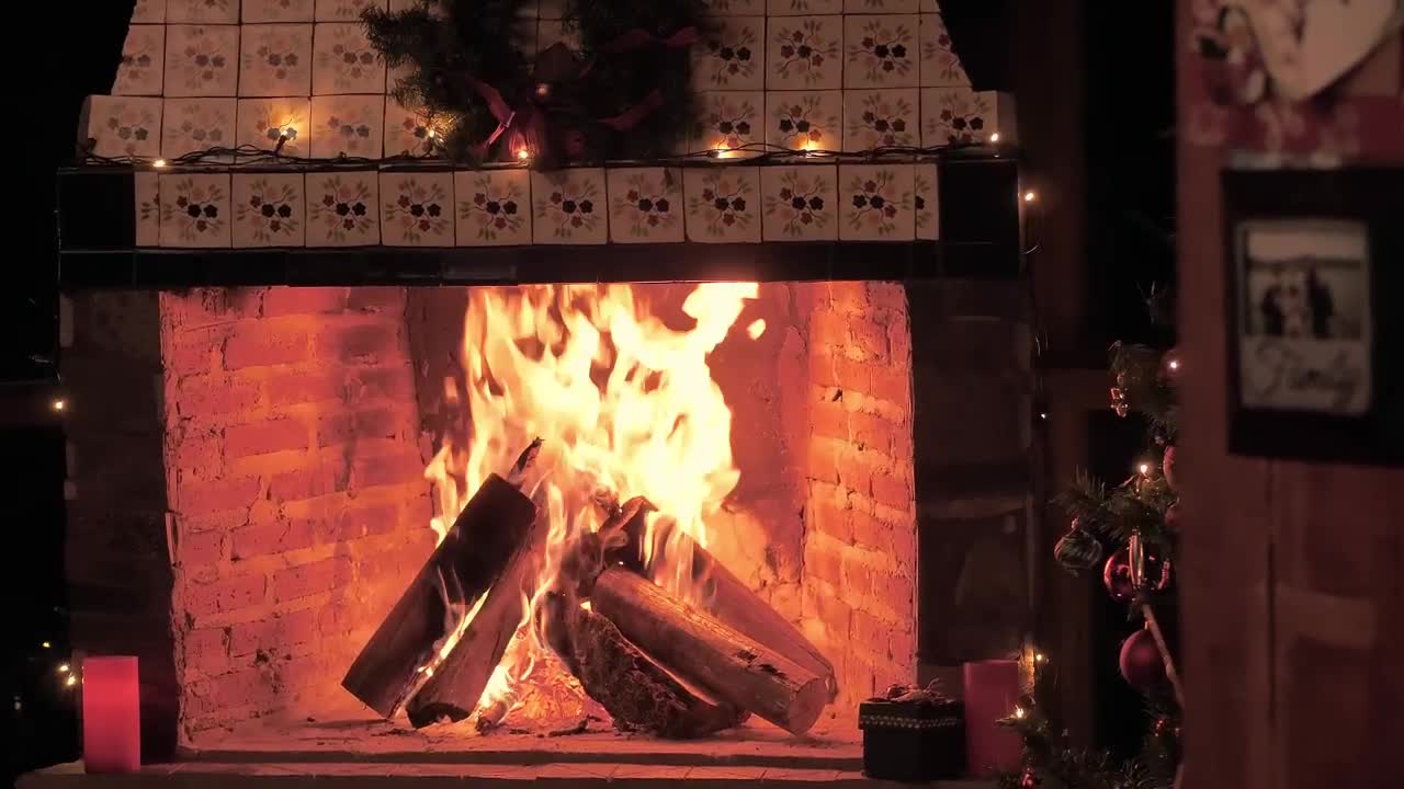 Stock Video A Fireplace Lit At Christmas Time Live Wallpaper For PC