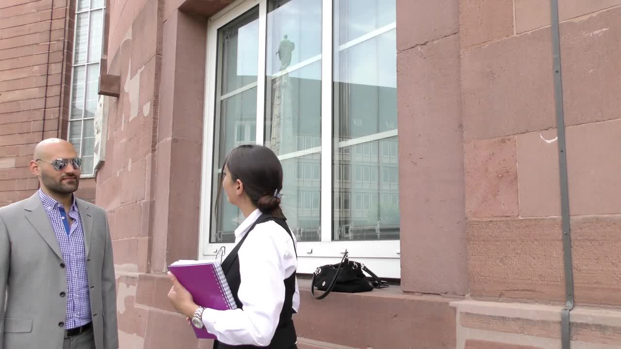 Stock Video Business Man And Woman Greeting Each Other Outdoor Live Wallpaper For PC