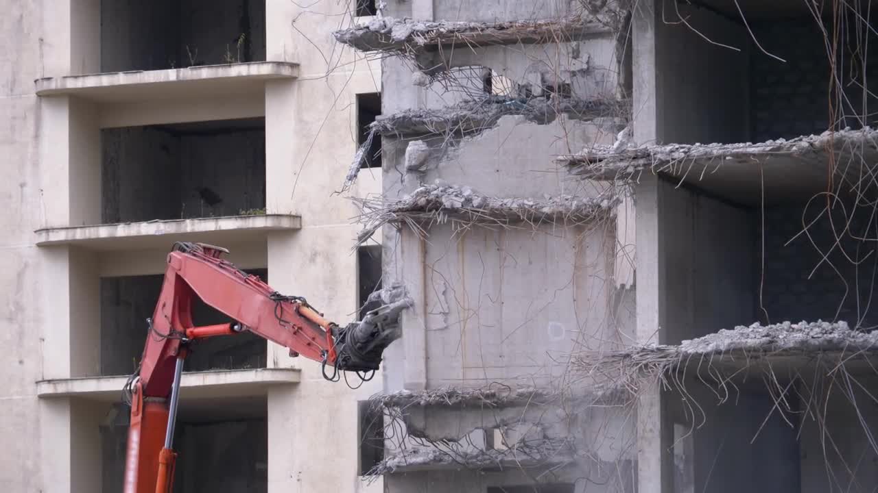 Stock Video Bulldozer Mechanical Arm Destroying The Building Live Wallpaper For PC