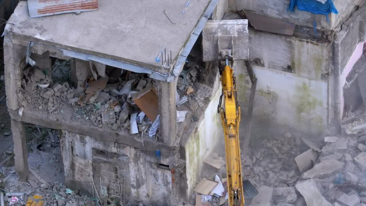 Stock Video Bulldozer Destroying A Concrete Building Live Wallpaper For PC