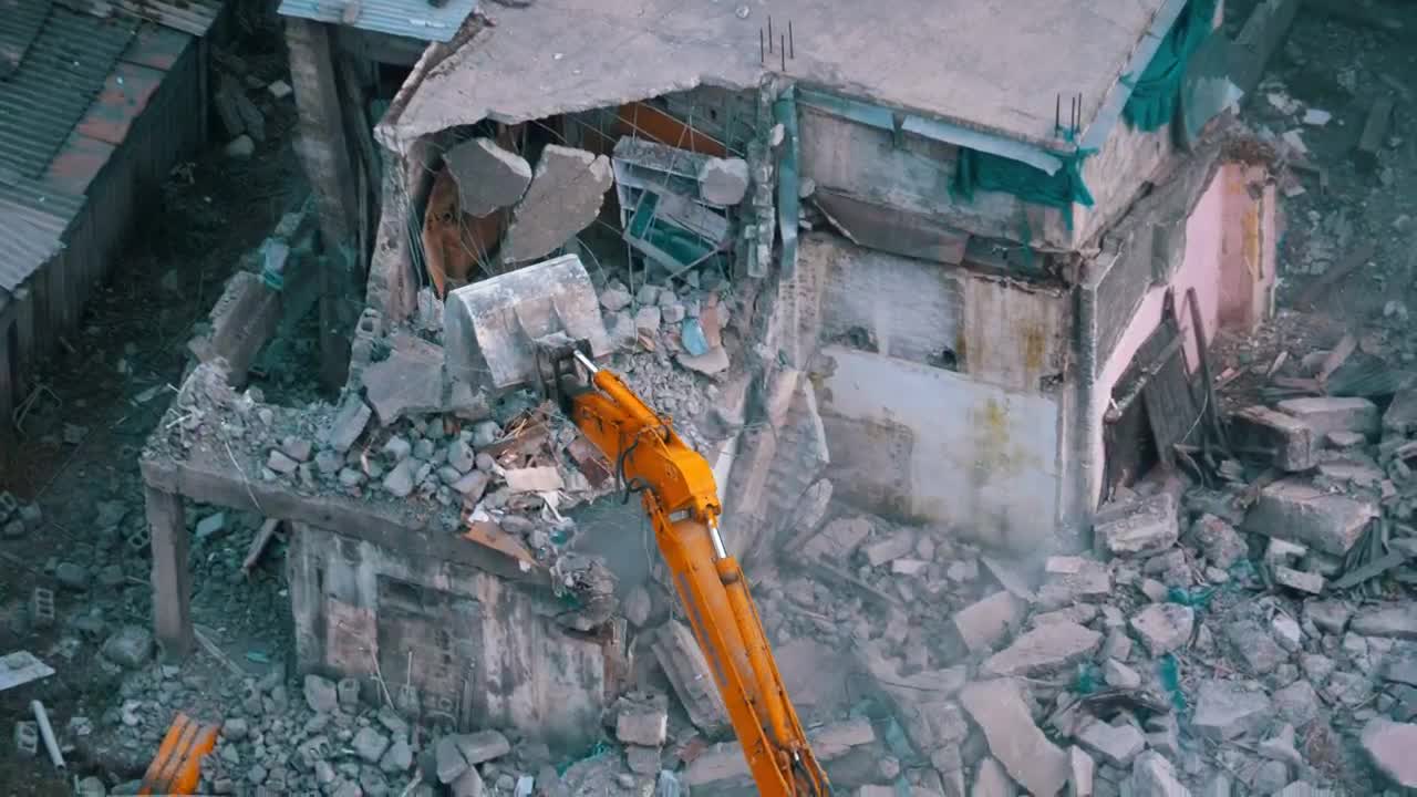 Stock Video Bulldozer Destroying A Building In Ruins Live Wallpaper For PC