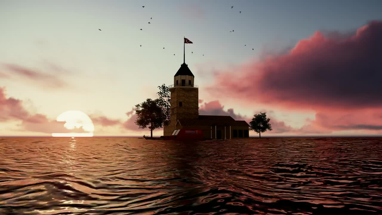 Stock Video Building With A Flag Of Turkey In The Sea Live Wallpaper For PC