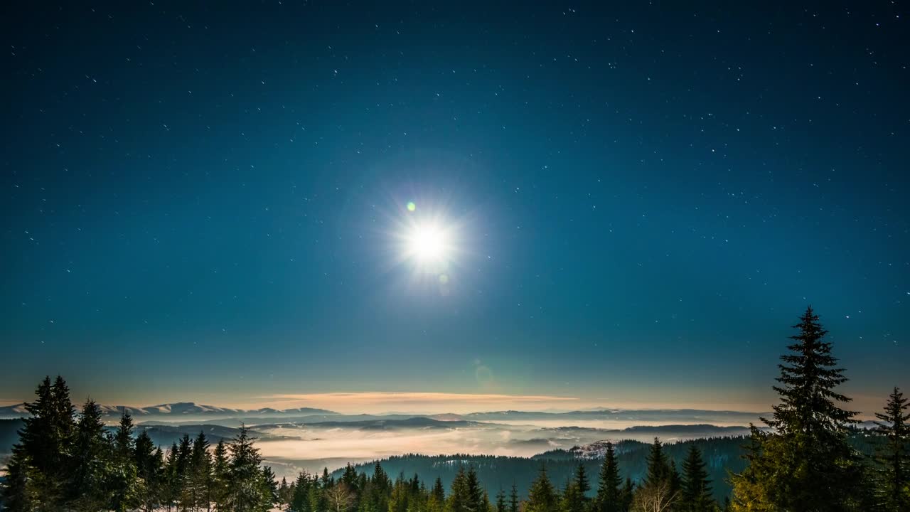 Stock Video Bright Moon On A Starry Sky At A Winter Forest Live Wallpaper For PC