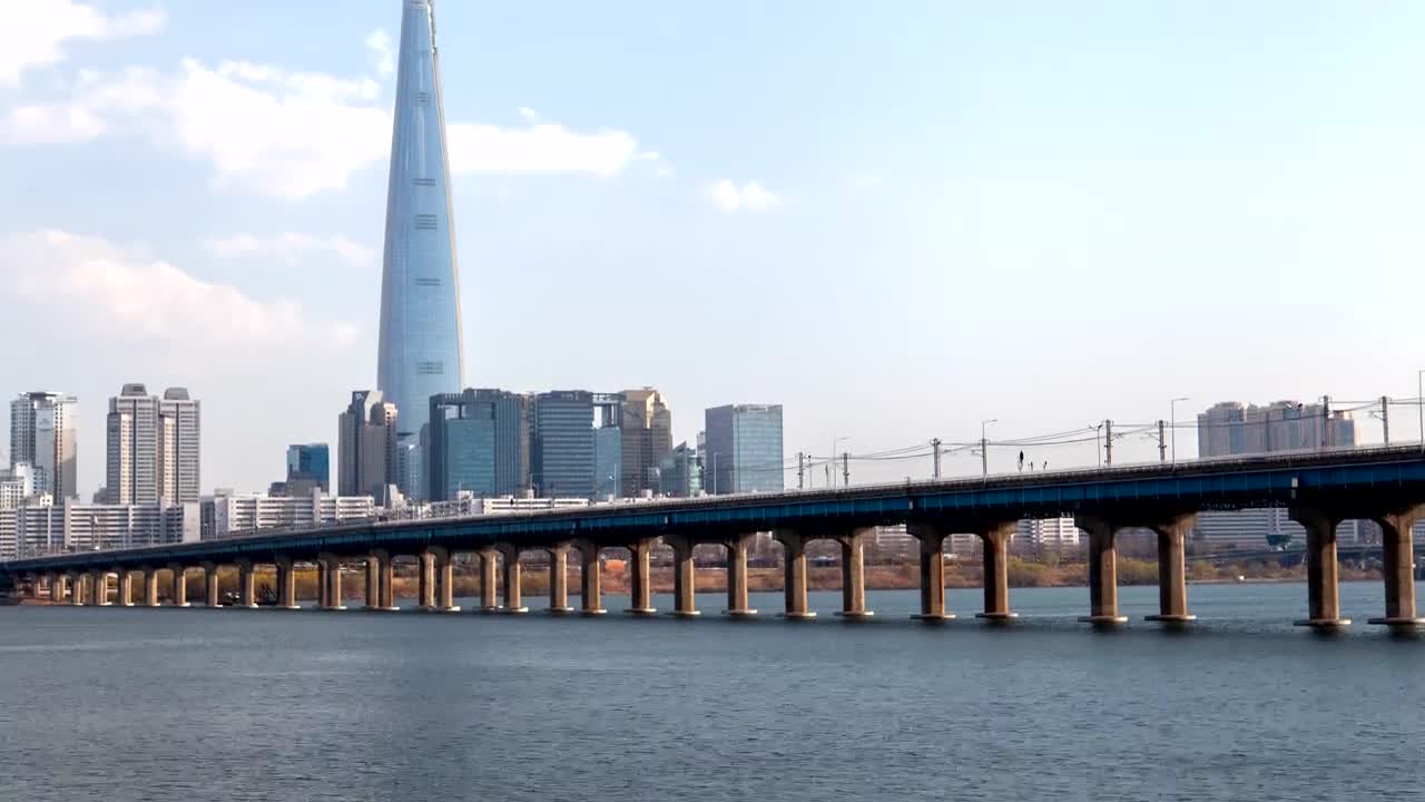 Stock Video Bridge Of A Train Over The Water Of A Modern Live Wallpaper For PC