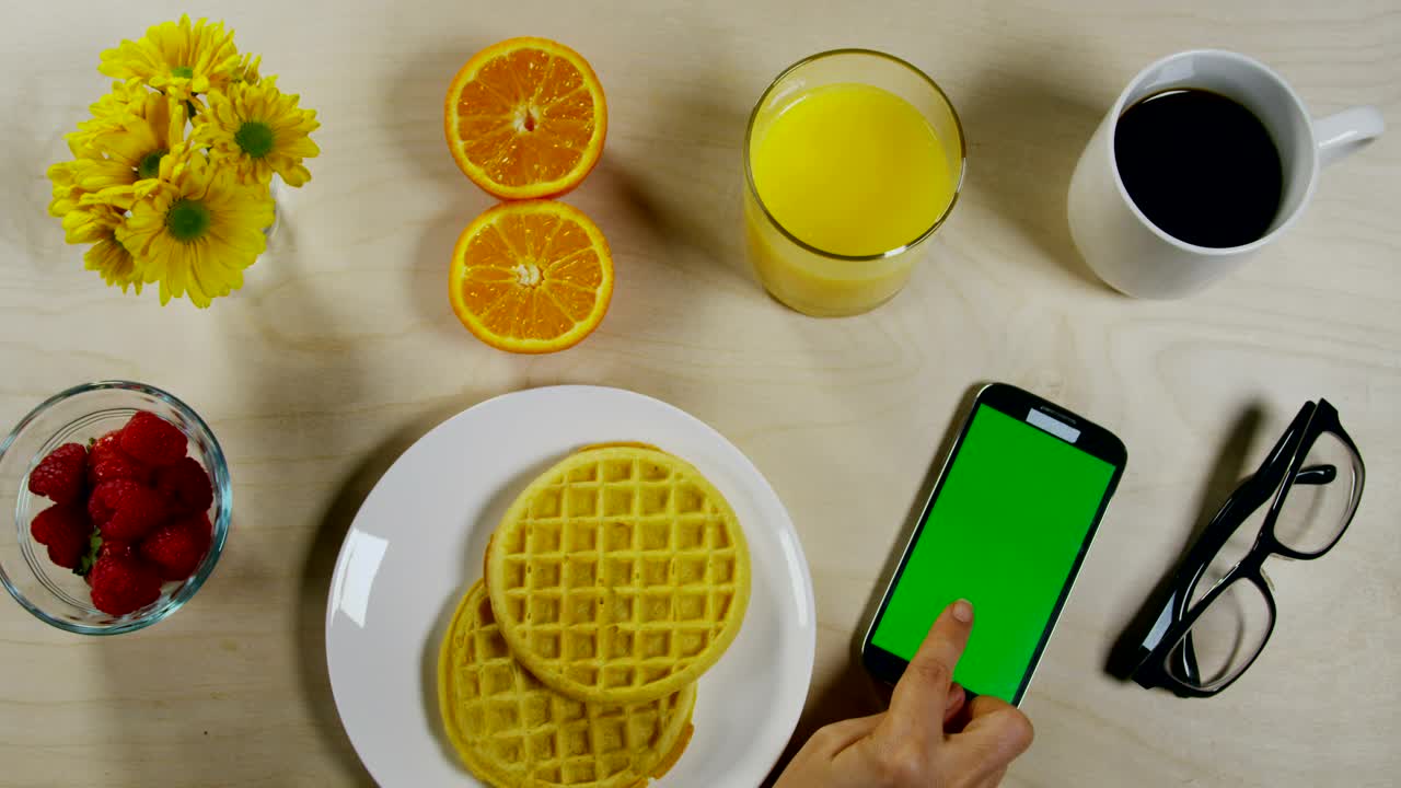 Stock Video Breakfast Pancakes With A Phone Live Wallpaper For PC